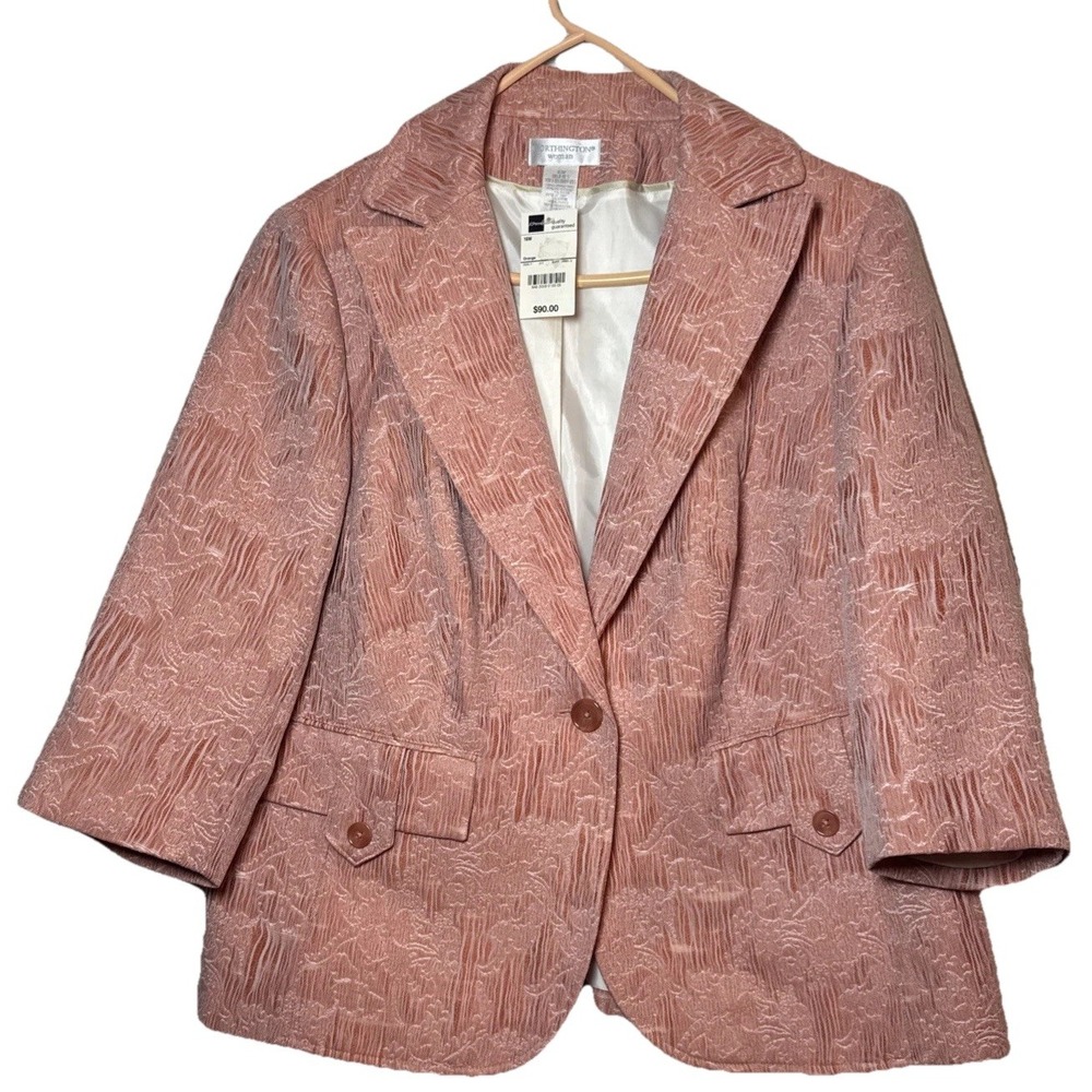 Worthington Women's 16W Pink Coral Textured Blazer Single‑Button‎ Fully Lined